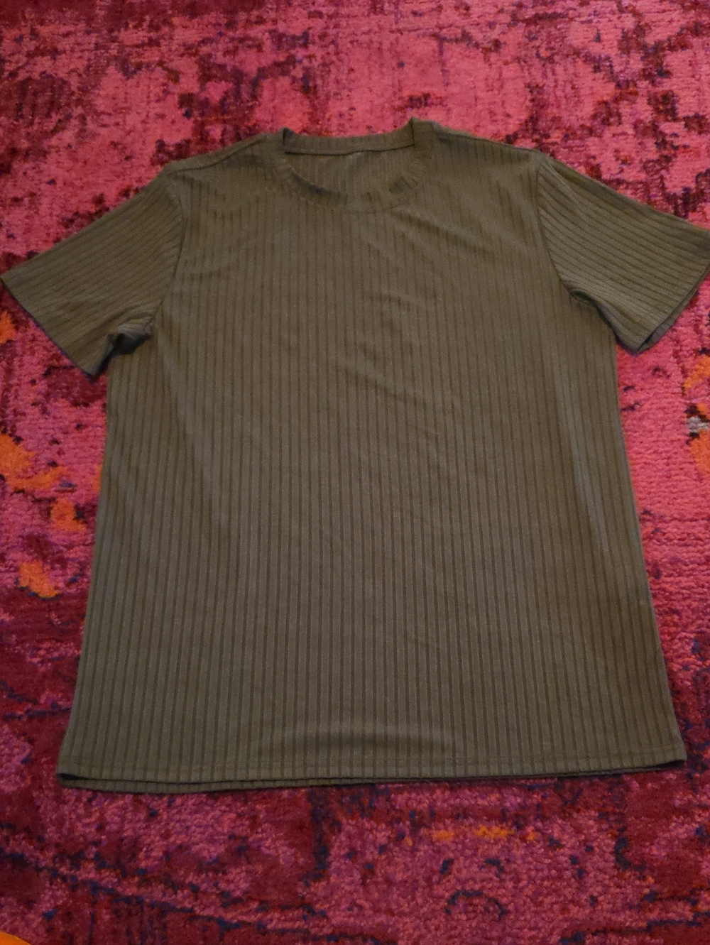 SHEIN Olive Green Ribbed Short Sleeve Tee